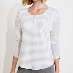 Haven Well Within Striped Ribbed Henley Long Sleeve 
Tee L Cozy Loungewear